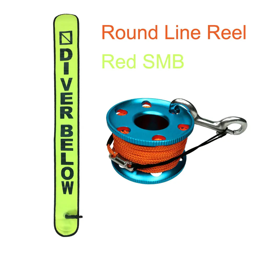 30M Line Scuba Diving Finger Reel Spool 110cm SMB Safety Sausage Diving Safety Kit for Underwater Diver Snorkeling Cave