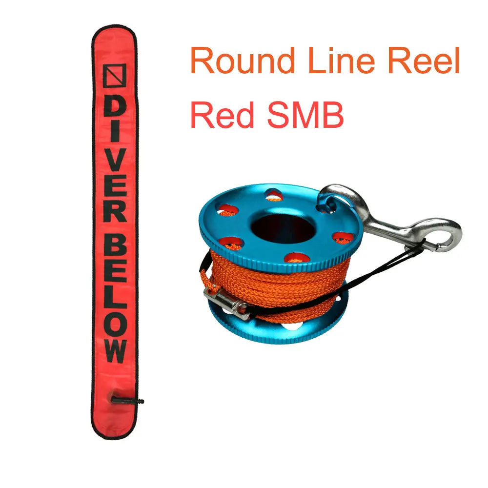 30M Line Scuba Diving Finger Reel Spool 110cm SMB Safety Sausage Diving Safety Kit for Underwater Diver Snorkeling Cave