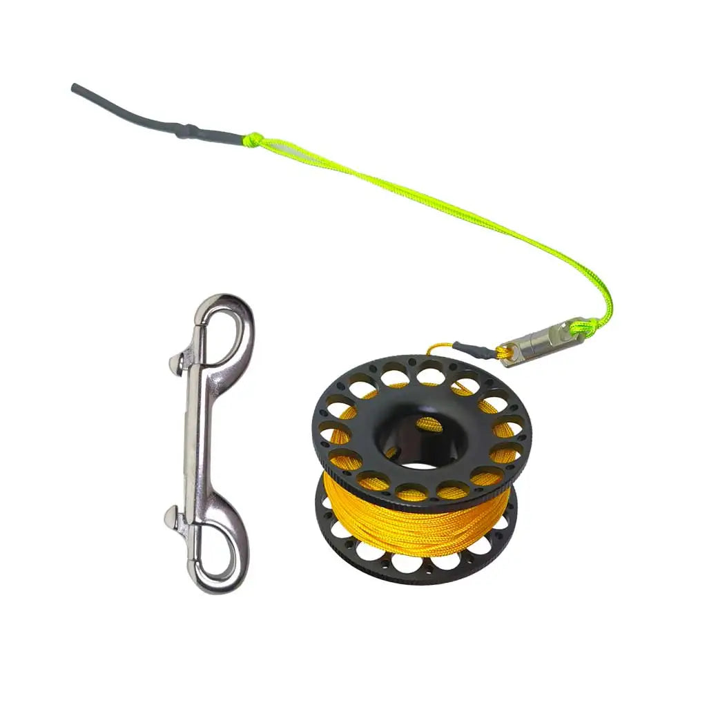 Scuba Diving Reel Aluminum Alloy Wreck Cave Finger Spool with 30m/100ft High Visibility  Line and Double-Ended Bolt Snap Clip