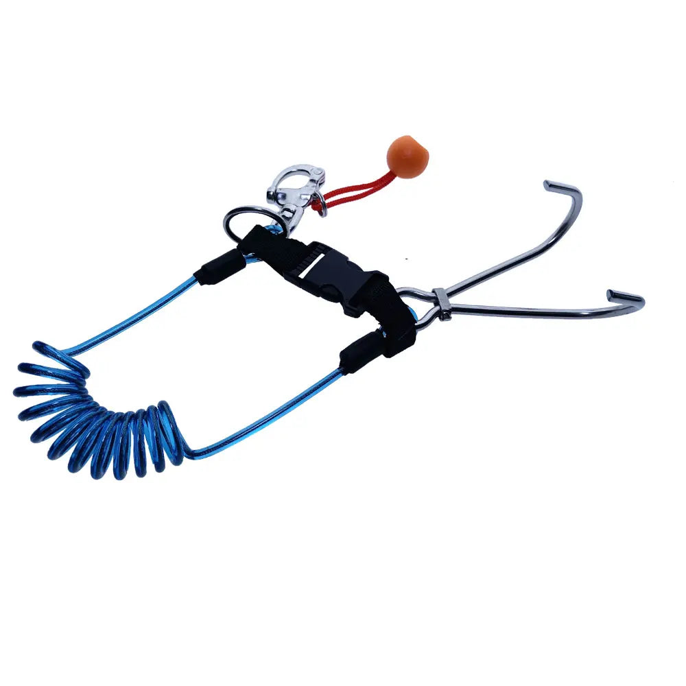 316SS Quick Releash Scuba Diving Double Drift Hook with Spiral Coil Lanyard Tech Cave Diving Current Reef Hook Diver Safety Gear