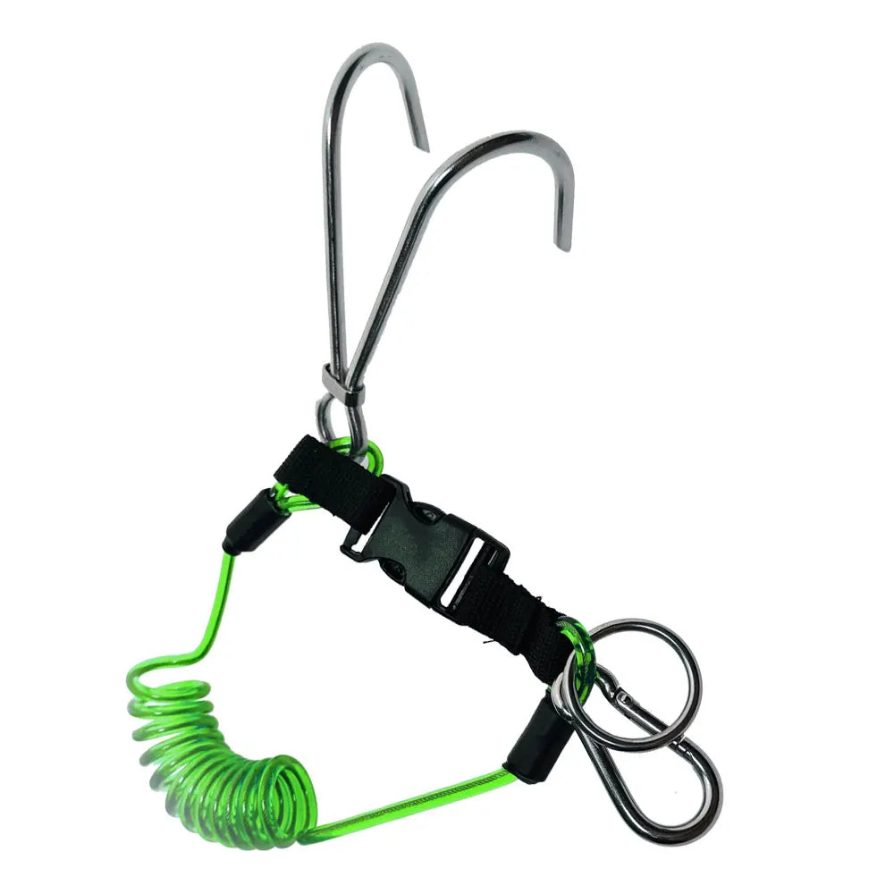 316SS Reef Drift Hook Spring Anti-Lost Rope Double End Diving Hook with Spiral Coil Lanyard Scuba Current Reef Hook