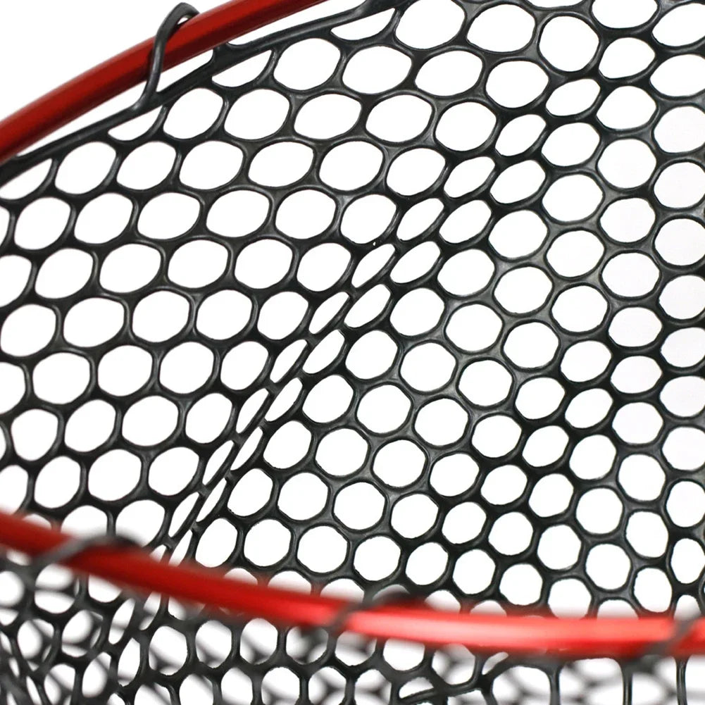 Fishing Net Soft Silicone Fish Landing Net Aluminium Alloy Pole EVA Handle with Elastic Strap and Carabiner Fishing Nets Tools