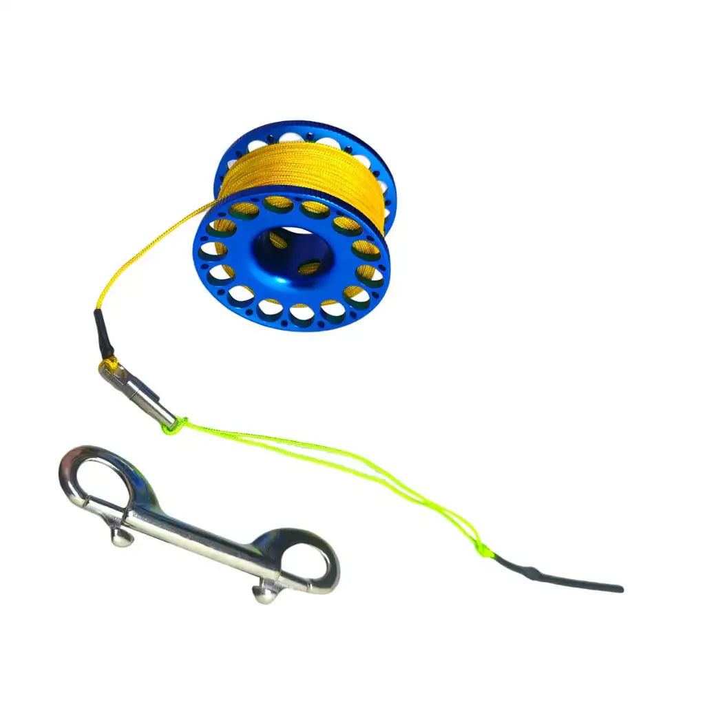 Scuba Diving Reel Aluminum Alloy Wreck Cave Finger Spool with 30m/100ft High Visibility  Line and Double-Ended Bolt Snap Clip