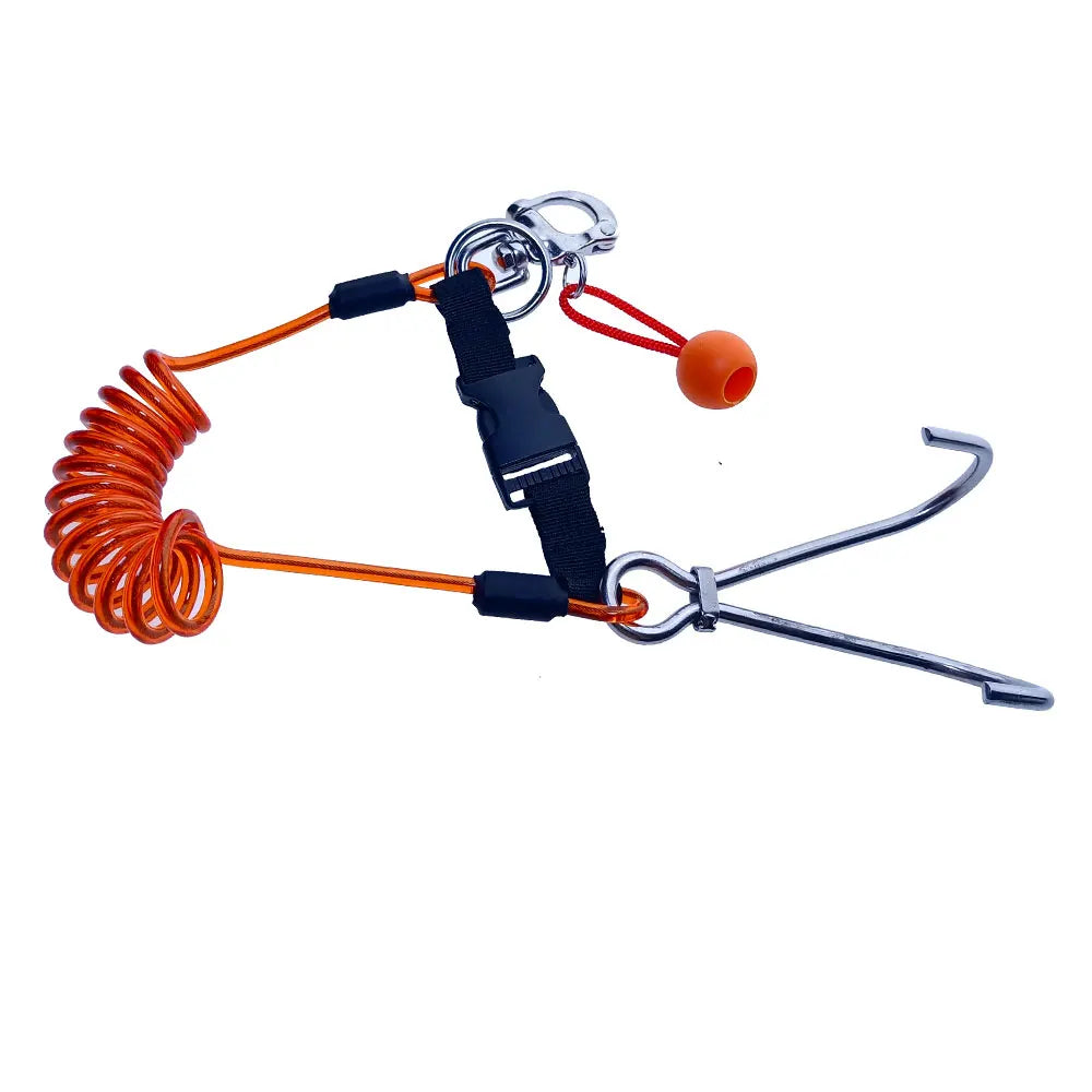 316SS Quick Releash Scuba Diving Double Drift Hook with Spiral Coil Lanyard Tech Cave Diving Current Reef Hook Diver Safety Gear