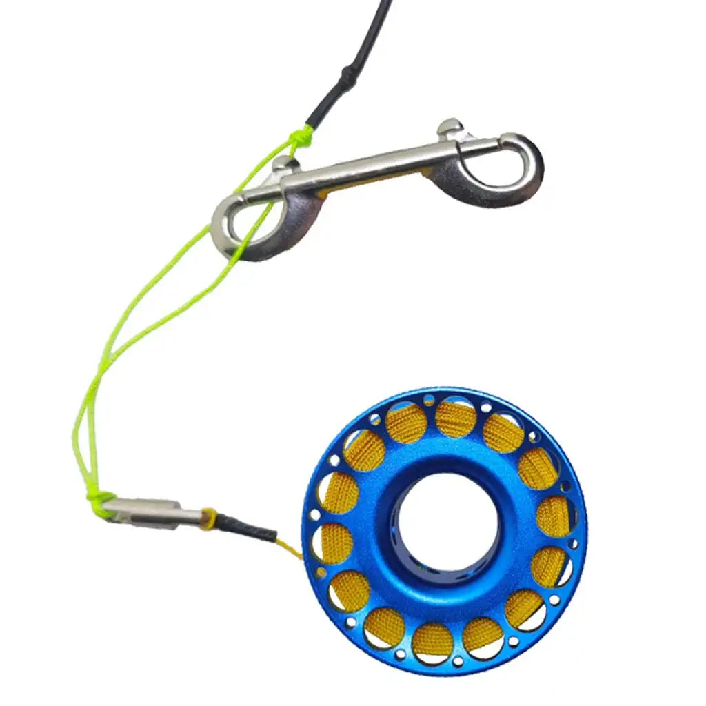 Scuba Diving Reel Aluminum Alloy Wreck Cave Finger Spool with 30m/100ft High Visibility  Line and Double-Ended Bolt Snap Clip