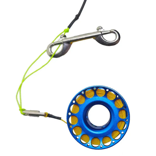Scuba Diving Reel Aluminum Alloy Wreck Cave Finger Spool with 30m/100ft High Visibility  Line and Double-Ended Bolt Snap Clip