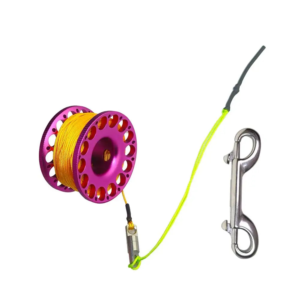 Scuba Diving Reel Aluminum Alloy Wreck Cave Finger Spool with 30m/100ft High Visibility  Line and Double-Ended Bolt Snap Clip