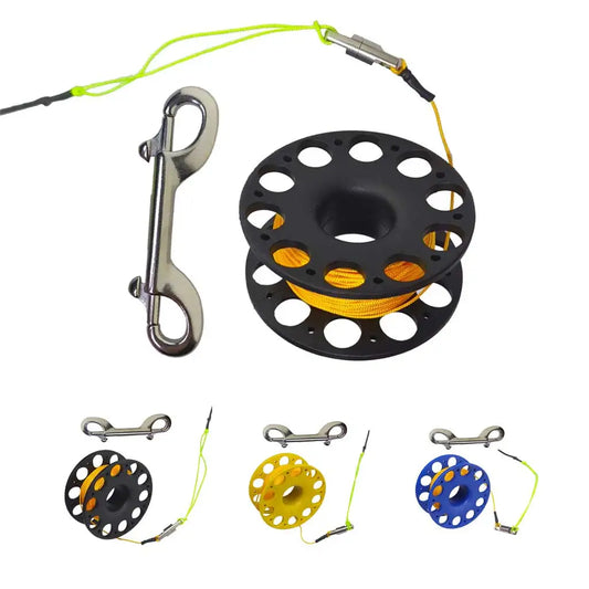 Scuba Diving Reel 30Meters Finger Reel with Dive Double-Ended Bolt Snap Clip Scuba Dive Finger Spool Reel for Snorkeling Diving