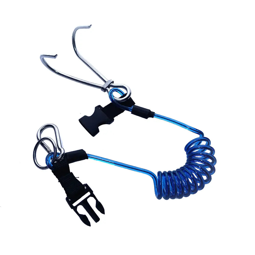 316SS Reef Drift Hook Spring Anti-Lost Rope Double End Diving Hook with Spiral Coil Lanyard Scuba Current Reef Hook