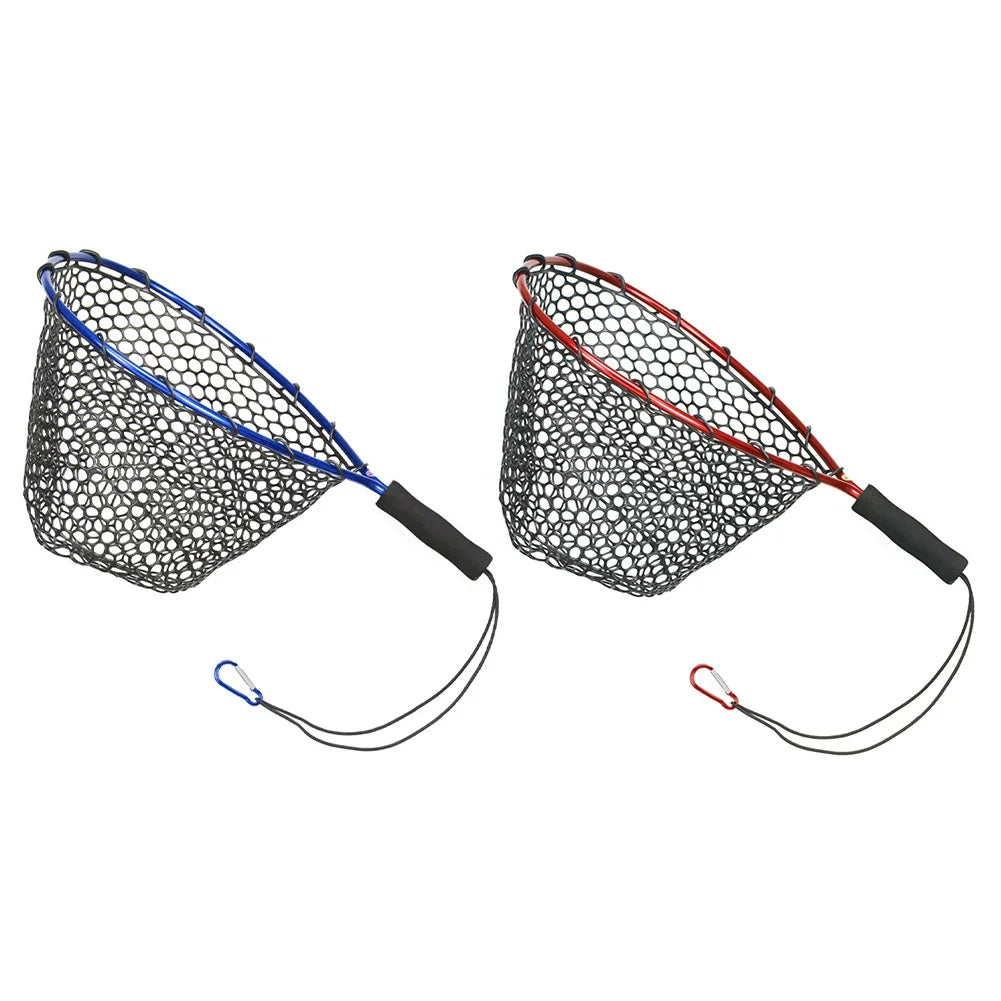 Fishing Net Soft Silicone Fish Landing Net Aluminium Alloy Pole EVA Handle with Elastic Strap and Carabiner Fishing Nets Tools