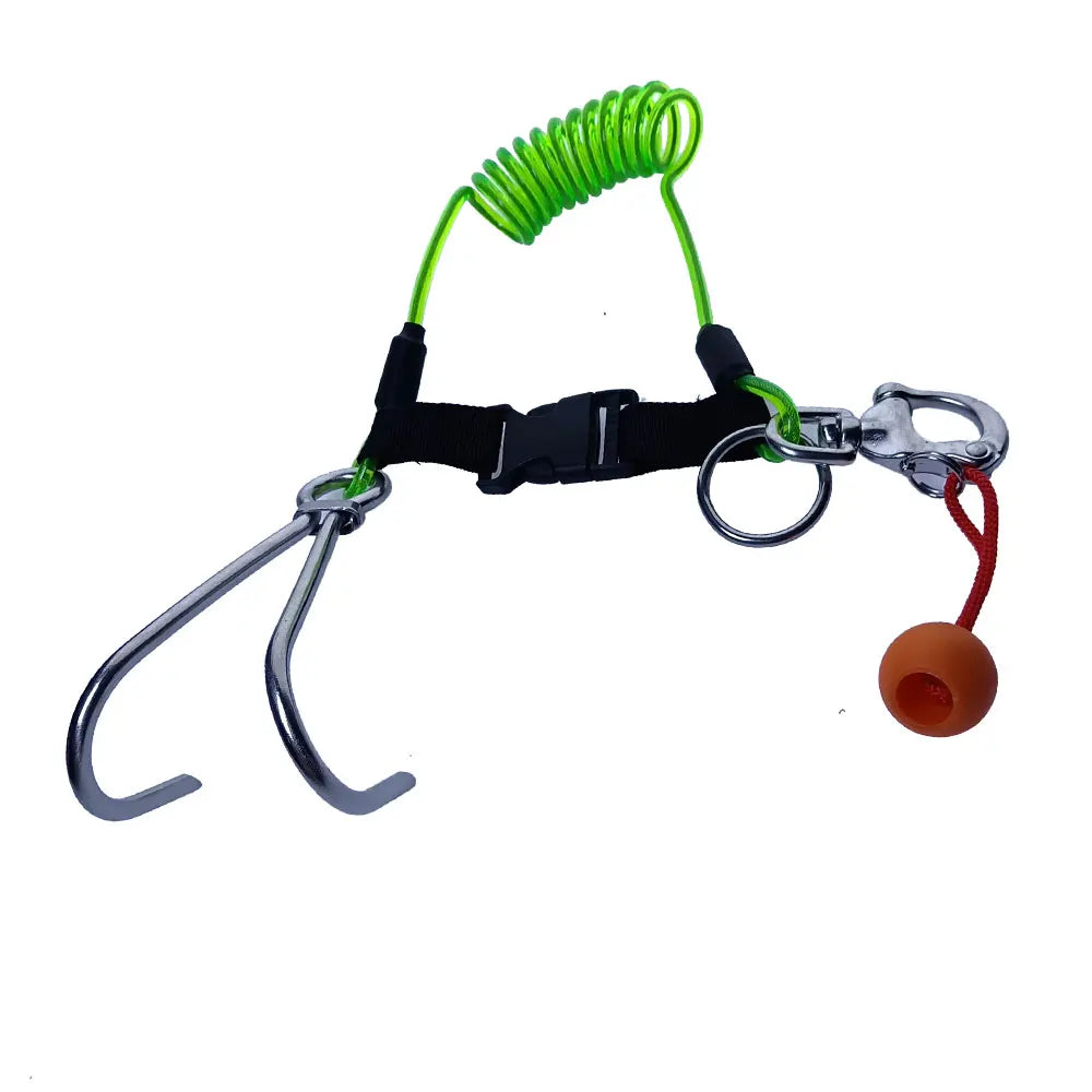 316SS Quick Releash Scuba Diving Double Drift Hook with Spiral Coil Lanyard Tech Cave Diving Current Reef Hook Diver Safety Gear